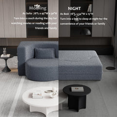 Modern Floor Sofa, with 2 Pillows, Convertible Teddy Fabric Foam Filled Bed, 15 inch Full Size Folding Mattress, Suitable for Living Room, Guest room, Game Room, Grey