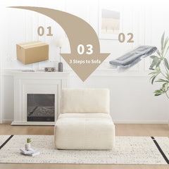 Modern Memory Foam Compressed Sofa,Single Chaise Longue for Living Room,Pet-Friendly Cloud Modular Sectional Sofa,Corduroy Fabric,Movable Ottoman,No assembly required,Beige