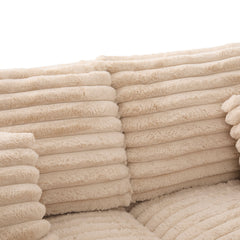 Plush Upholstered Oversized Double Chaise Lounge Sofa with USB Ports and Cup Holders, Champagne, Faux Rabbit Fur, 83.5'