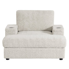 Luxurious Oversized Chaise Lounge Sofa Bed with Storage Ottoman and Armrests, Cup Holders, Faux Rabbit Fur, 42-Inch for Living Room or Bedroom