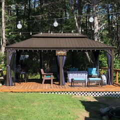 [12x20FT] Heavy Duty Outdoor Backyard Hardtop Gazebo With Netting And Curtains (SAK18352)