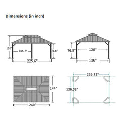 [12x20FT] Heavy Duty Outdoor Backyard Hardtop Gazebo With Netting And Curtains (SAK18352)