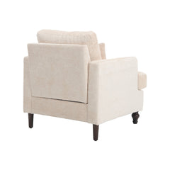 Modern Accent Lounge Chair with Tufted Club Design, Beige Chenille Upholstery, Solid Wood Frame for Living Room and Bedroom