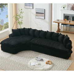 [NEW ARRIVED] [VIDEO PROVIDED]   127''  Large Sectional Sofa ,Elegant Curved Design ,High-Resilience Foam ,Ten Back Cushions,L-Shape Left Sofa,No Assembly  Required , (Black
-Soft Corduroy Fabric)