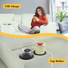 L-shaped 4-seater 105.5''*66.5'' corduroy sofa, large storage armrests with center console, USB charging, left and right seats can be switched, 2 packages of 130