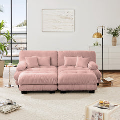 Cloud Couch Sleeper Sofa for Living Room, Chenille 2 Seater sofa with 2 Lumbar pillows and 2 throw pillows , Upholstered Wide Arm Sofa with 2 Ottomans,Chenille Pink