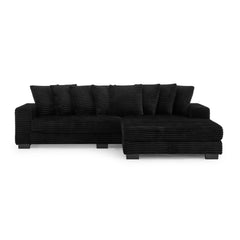 Corduroy Tufted Upholstered Sleeper Sectional Sofa, L-Shaped Modular Convertible Sofa , Can freely change the position of the footrests-Black(Assembly is required)