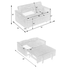 The pull-out and push-in beige corduroy sofa with dual functions, equipped with a movable tabletop and USB ports, is suitable for use in living rooms and bedrooms.