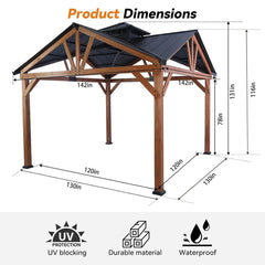 [12x12FT] Premium Outdoor Cedar Wood Hardtop Gazebo With Galvanized Steel Roof (SAK31864)