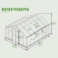 [12x13.5FT] Premium Extra Large Outdoor Aluminum Poylcarbonate Greenhouse With Quick Connect Fitting (SAK63725)