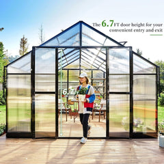 [12x13.5FT] Premium Extra Large Outdoor Aluminum Poylcarbonate Greenhouse With Quick Connect Fitting (SAK63725)