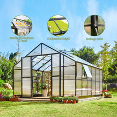 [12x13.5FT] Premium Extra Large Outdoor Aluminum Poylcarbonate Greenhouse With Quick Connect Fitting (SAK63725)