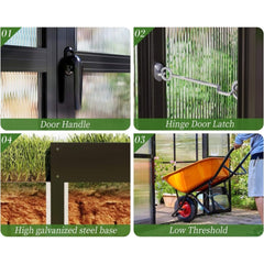 [12x13.5FT] Premium Extra Large Outdoor Aluminum Poylcarbonate Greenhouse With Quick Connect Fitting (SAK63725)