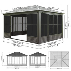 [12X14FT] Premium All-Weather Outdoor Aluminum Sunroom With Galvanized Steel Hardtop Sloping Roof, Lockable Doors, And Moveable PC Screens (SAK76831)