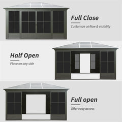 [12X14FT] Premium All-Weather Outdoor Aluminum Sunroom With Galvanized Steel Hardtop Sloping Roof, Lockable Doors, And Moveable PC Screens (SAK76831)