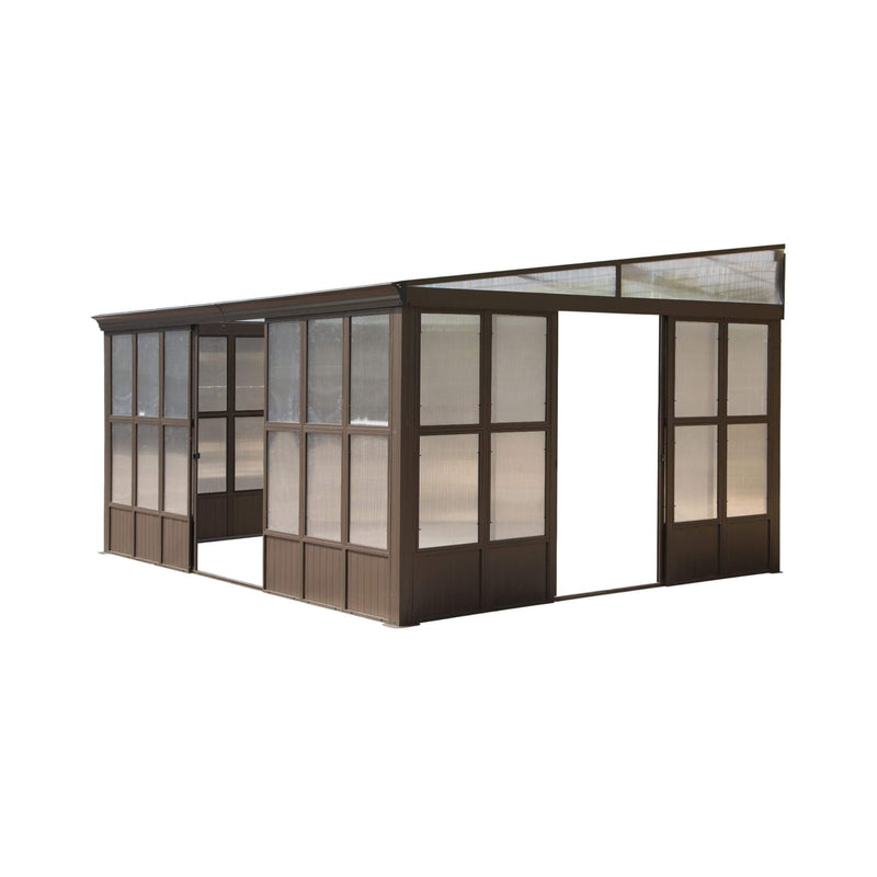 [12x16FT] Extra Large All-Season Outdoor Wall-Mounted Sunroom Solarium With Detachable Polycarbonate Windows And Lockable Sliding Doors (SAK97835)