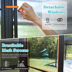 [12x16FT] Extra Large All-Season Outdoor Wall-Mounted Sunroom Solarium With Detachable Polycarbonate Windows And Lockable Sliding Doors (SAK97835)