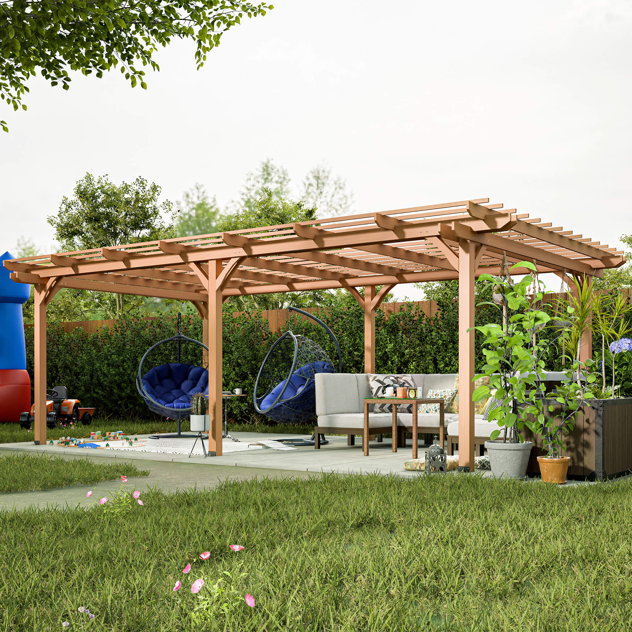 12x16FT Extra Large Outdoor Wooden Waterproof Grape Gazebo Brown (S 12x16FT Extra Large Outdoor Wooden Waterproof Grape Gazebo Brown (S