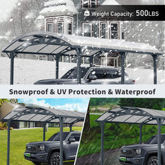 [12X16FT] Large Outdoor Aluminum Arch Carport With Polycarbonate Panels (SAK65820)