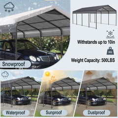 [12X20FT] Heavy Duty Metal Carport With Galvanized Steel Roof For Car, Boats And Trucks, Gray (SAK95562)