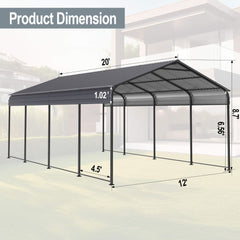 [12X20FT] Heavy Duty Metal Carport With Galvanized Steel Roof For Car, Boats And Trucks, Gray (SAK95562)