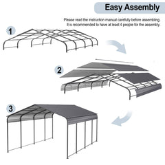 [12X20FT] Heavy Duty Metal Carport With Galvanized Steel Roof For Car, Boats And Trucks, Gray (SAK95562)