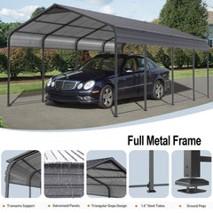 [12X20FT] Heavy Duty Metal Carport With Galvanized Steel Roof For Car, Boats And Trucks, Gray (SAK95562)