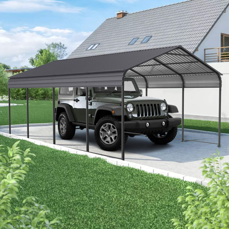[12X20FT] Heavy Duty Metal Carport With Galvanized Steel Roof For Car, Boats And Trucks, Gray (SAK95562)