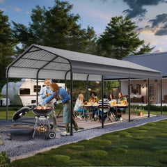[12X20FT] Heavy Duty Metal Carport With Galvanized Steel Roof For Car, Boats And Trucks, Gray (SAK95562)