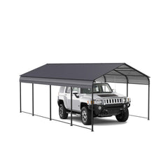 [12X20FT] Heavy Duty Metal Carport With Galvanized Steel Roof For Car, Boats And Trucks, Gray (SAK95562)
