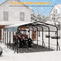 [12X24FT] Large Heavy Duty Outdoor Metal Carport Kit With Galvanized Steel Roof (SAK53849)