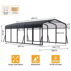 [12X24FT] Large Heavy Duty Outdoor Metal Carport Kit With Galvanized Steel Roof (SAK53849)