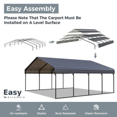 [12x25FT] Heavy Duty Extra Large Multi Vehicle Carport Kit With Galvanized Steel Roof (SAK37514)