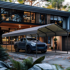 [12x25FT] Heavy Duty Extra Large Multi Vehicle Carport Kit With Galvanized Steel Roof (SAK37514)