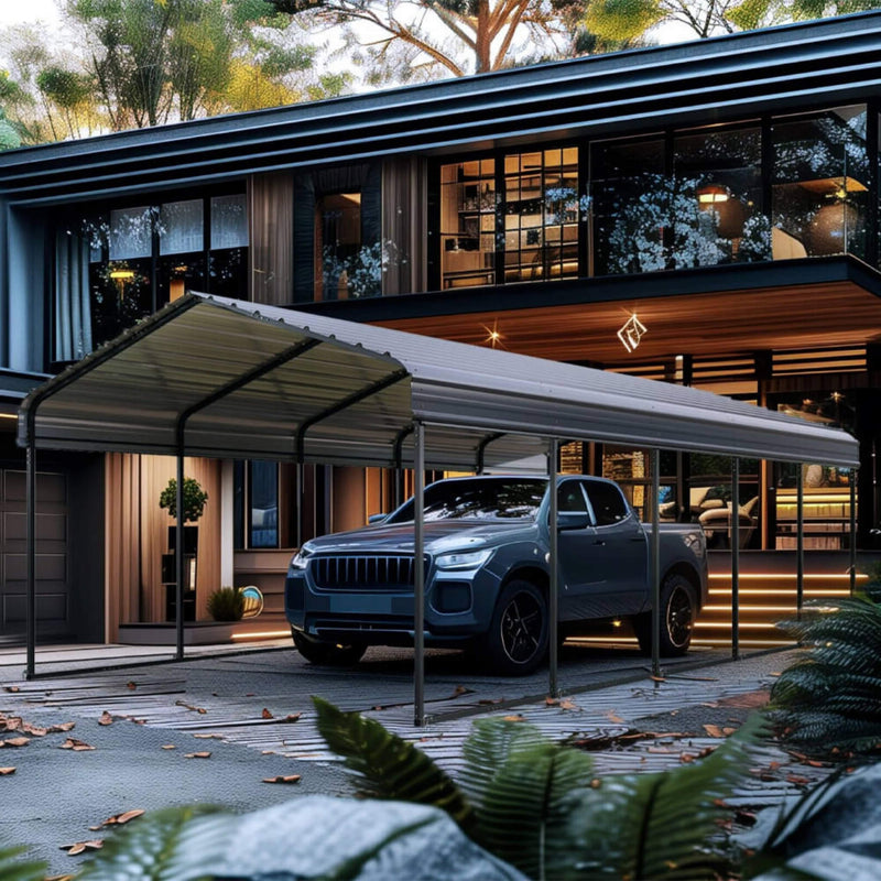 [12x25FT] Heavy Duty Extra Large Multi Vehicle Carport Kit With Galvanized Steel Roof (SAK37514)