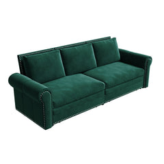93.7 ' King Pull Out Sofa Bed, 3-in-1 Velvet Convertible Sleeper Sofa with Nailhead Trim & Rolled Arm, Multi-Functional Sofa Bed for Living Room,Bedroom,Apartment,Office,Green