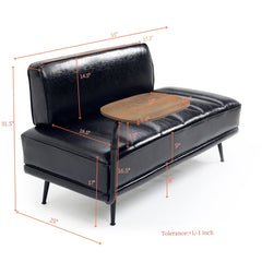 55'Inch Width Modern End of Bed Bench,Black Faux Leather Upholstered With side table, 360-degree Swivel tray couch,Entryway Ottoman,Window Bench with  Metal Legs for Bedroom, Living Room