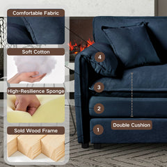 Modern Chenille Deep Seat Sectional Sofa Cloud Couch with Ottoman, Comfy Love Seat Upholstered Modular L Shaped Couch, Blue