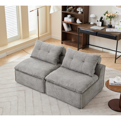 [NEW ARRIVED] [VIDEO PROVIDED]Modular Sofa,No Armrests,At will DIY, Chenille Fabric,Neck Pillow-Back Lounge Sofa Chair,Reading Nook, or Apartment Living, Lumbar Pillow,2 Seats,Upholster ,Light Gray