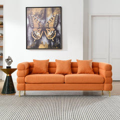 81 Inch Oversized 3 Seater Sectional Sofa, Living Room Comfort Fabric Sectional Sofa-Deep Seating Sectional Sofa, Soft Sitting with 3 Pillows for Living Room,Bedroom,Office.,Orange teddy(W834S00034)