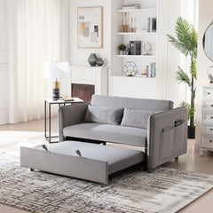 3 in 1 Convertible Sleeper Futon Sofa Bed, 55' Velvet Small Loveseat Lounge Couches with 2 Pillows, Reclining Backrest,Side Pockets for Living Room, Pull-Out Couch