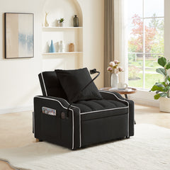 Convertible 3-in-1 Sofa Bed with Multi-Pockets and Adjustable Sleeper in Black Velvet
