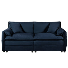 Modern Chenille Deep Seat Sectional Sofa Cloud Couch with Ottoman, Comfy Love Seat Upholstered Modular L Shaped Couch, Blue