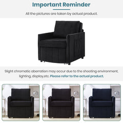 Upholstered Convertible Sleeper Sofa with 5-Position Backrest, Side Pockets, Storage, Black Chenille, 31.5'
