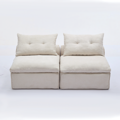 [NEW ARRIVED] [VIDEO PROVIDED]Modular Sofa,No Armrests,At will DIY,Soft Chenille Fabric,Neck Pillow-Back Lounge Sofa Chair,Reading Nook, or Apartment Living, Lumbar Pillow,2 Seats,Upholstered,Beige