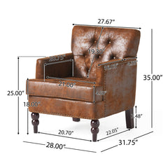 Vitality Club Chair with Button-tufted Diamond Stitching and Turned Legs, Brown