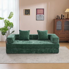 Floor Couch,Compression Sofa,Convertible Floor Sofa Bed-with Pillow Back Support Armrest,Comfy Futon Couch Lounge Sleeper Bed,Chenille fabric,for Living Room Bedroom (dark green)