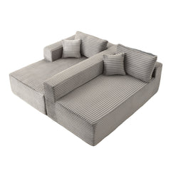 Compression Sectional Couch with Comfy Chaise, Boneless L Shape Sofa with Deep Seat, Minimalist Modular Couches Sleeper for Living Room Bedroom Apartment Lounge,corduroy,Grey