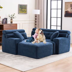 105'' Cloud Sectional Couch with L-Shape Chaise,Modern Modular Sofa with Deep Seat, Boneless Sofa for Living Room Bedroom,No Assembly Required,Blue.