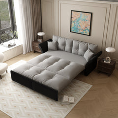 74.8' Queen Pull Out Sofa Bed, 3-in-1 Convertible Sleeper Tufted Sofa with 2 Soft Pillows,Multi-Functional Velvet Loveseat Bed,Grey(New Sku:W1885S00170/W1885S00218)